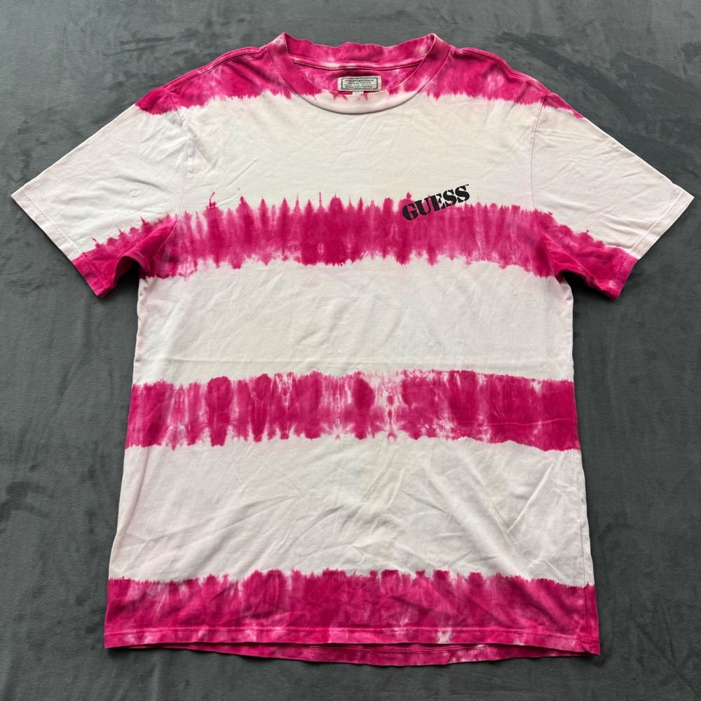 Guess Originals Mens Pink White Tie Dye Striped Short Sleeve T-Shirt Size Medium - Picture 1 of 7